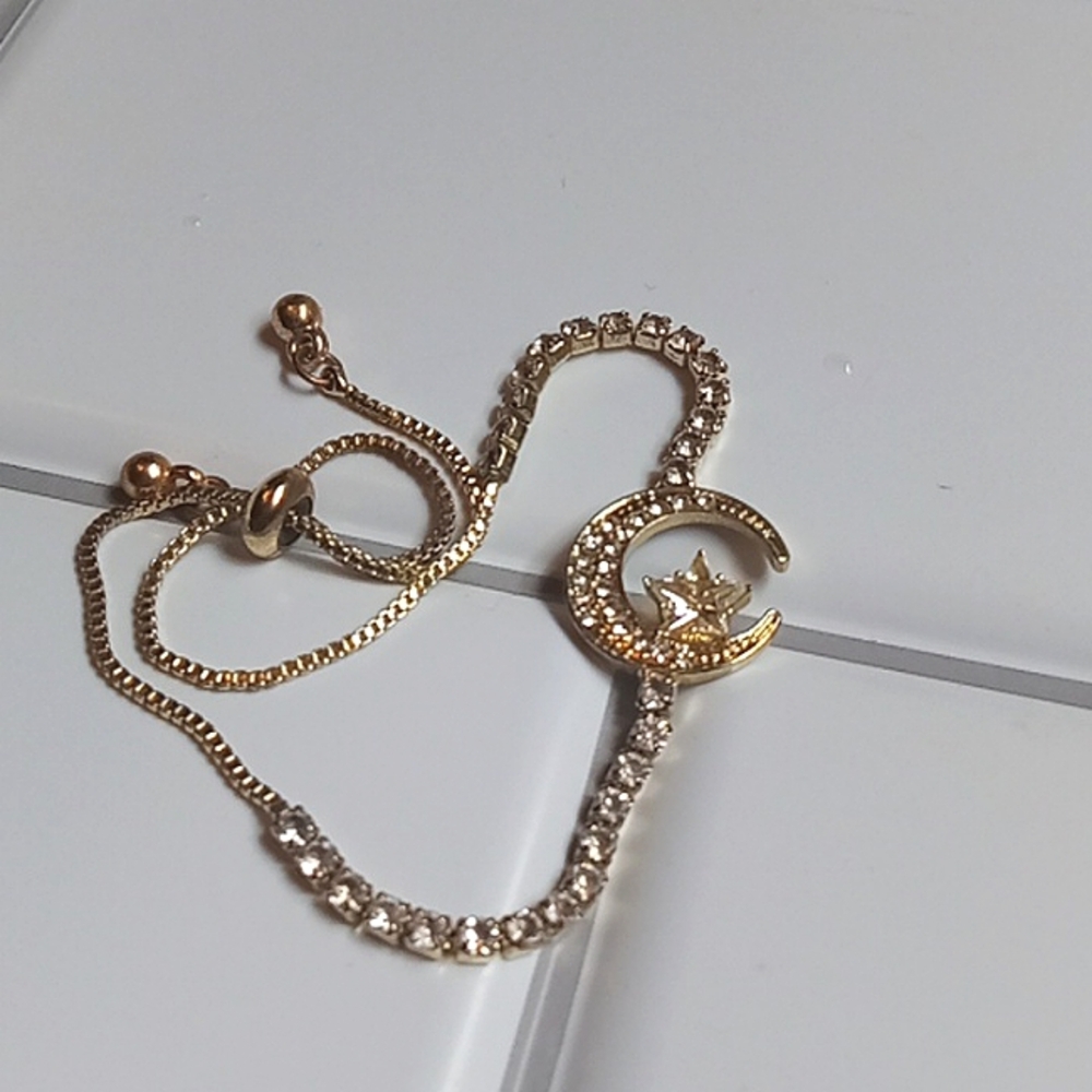 Moon and Star Adjustable Slide Bracelet